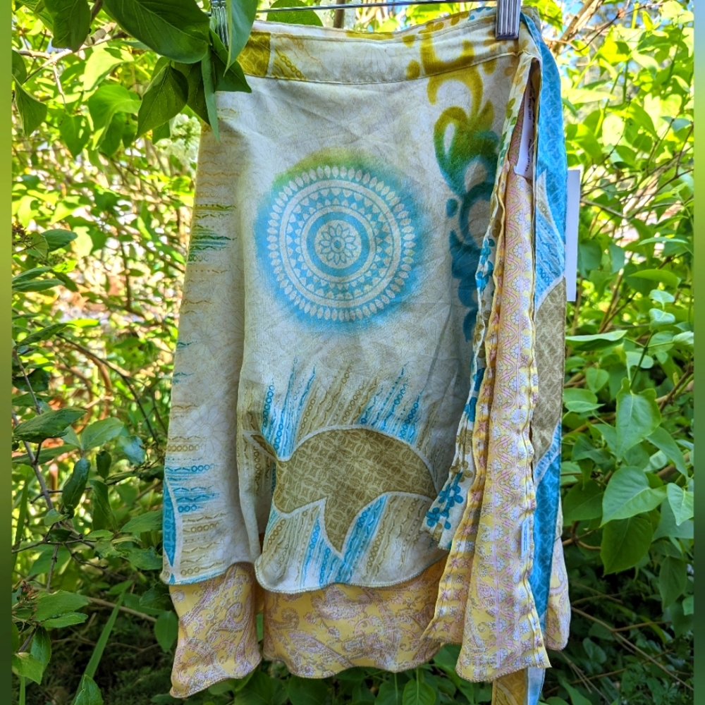 Good Darn Yarn Sari Silk Midi Wrap Skirt
